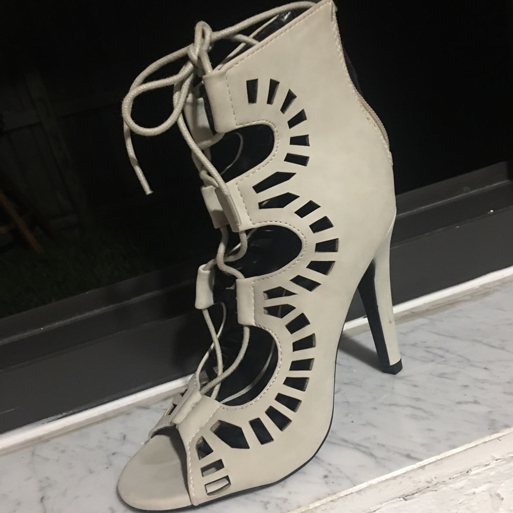 laced up peep toe bootie